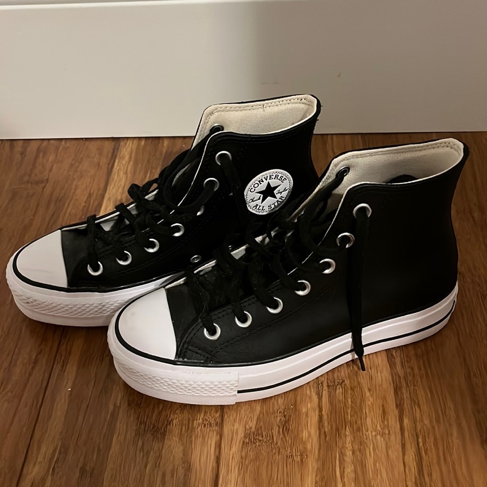 Converse Black Leather Platform